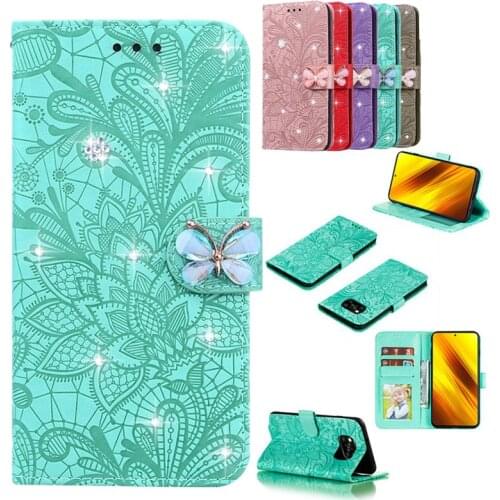 Diamond Flip Phone Case for Xiaomi Mi 10 11 Lite 9 9T POCO X3 NFC Redmi 9A 9C Note 9 Pro S 9S Book Style Cover Pocophone X3 Capa