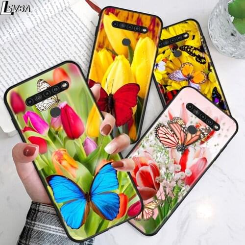 Colorful Flower Butterfly for LG G8 G8S G8X V30 V35 V40 V50 V60 ThinQ Q60 K40 K50 K51 K61 K71 K92 K62 Soft Black Phone Case