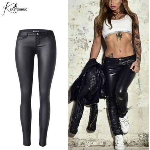 Low Waist Elastic Sexy Pantolon Leather Leggings Pencil Skinny Pants Female Slim Black Stretch Slim Trousers For Girls Clothing