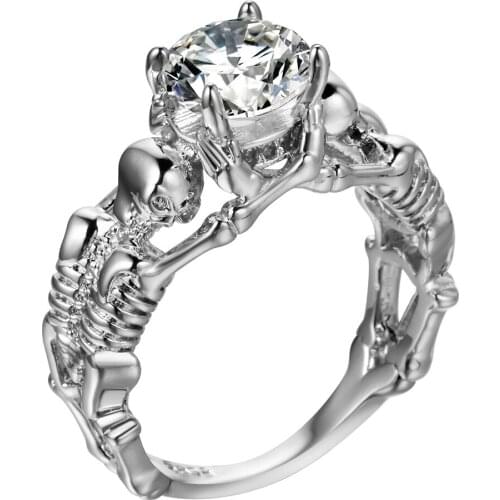 European And American Punk Style Multicolor Crystal Skull Ring Mens Fashion Personality Hand Jewelry Factory Wholesale