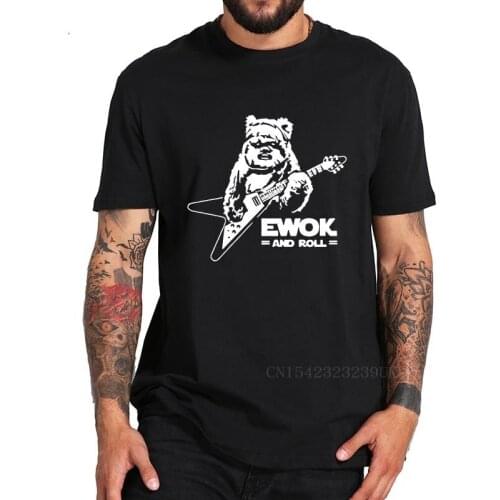 Ewok And Roll Guitar Novelty Short Sleeve Mans T-Shirts Cool Cartoon Printed Summer Breathable EU Size 100% Cotton Men Tshirt