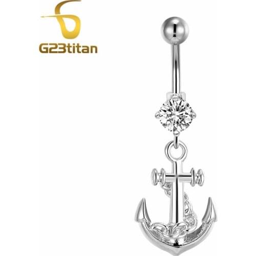 G23titan Summer Body Jewelry Navy Ocean Anchor Navel Rings G23 Titanium Bar Belly Button Rings Sex Women Piercing Body Jewelry