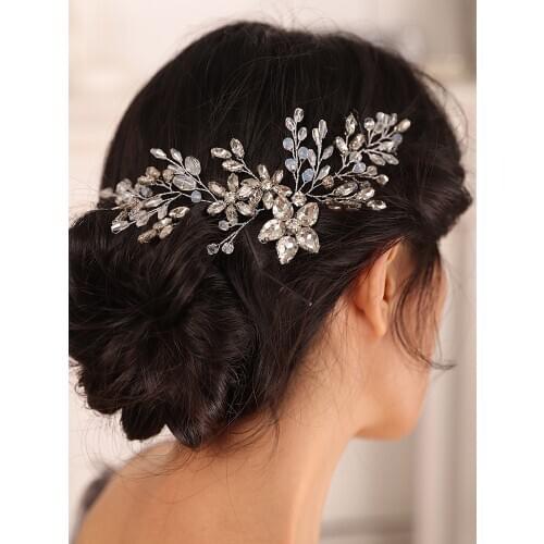Hat Female Wedding Accessories Silver Rhinestone Crystal Bride Headband Flower Hair band Women Headpieces Bridal Hair Jewelry