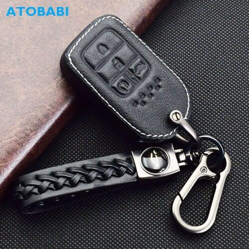 ATOBABI Leather Car Key Case For Honda Civic Accord Pilot Odyssey Crv Clarity Fit 4 Buttons Smart Remote Control Protector Cover