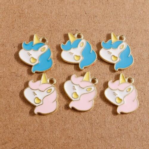 10pcs 13*17mm Cartoon Enamel Unicorn Charms for Jewelry Making Alloy Animal Charms Pendants Fit Earrings Necklaces Keychain Gift