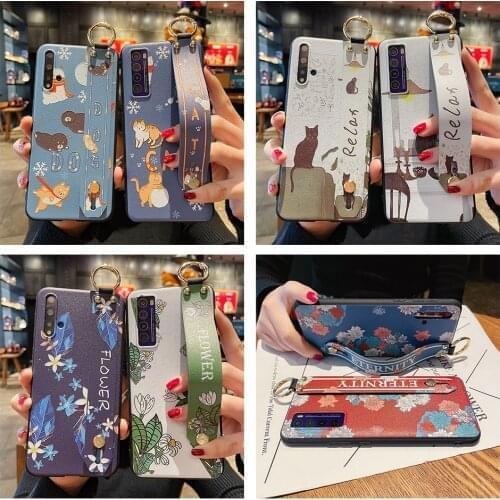 Floral Wrist Strap Soft Phone Case for OPPO F5 F9 F15 F17 Pro A31 A83 A9 A5 2020 A91 A92S A93 Wristband Case Holder Cover