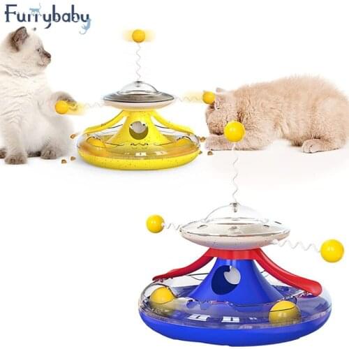 Non-slip Kitten Toys Cat Teaser Pet Accessories Cat Toy Interactive Leaky Food Pet Training Playing Kitty Ball Spring Turntables