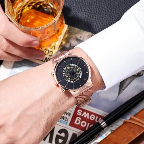 New Wristwatches for Mens Casual Business Calendar Mesh Strap Watch Males Business Quartz Watch Clocks relogio masculino 2021