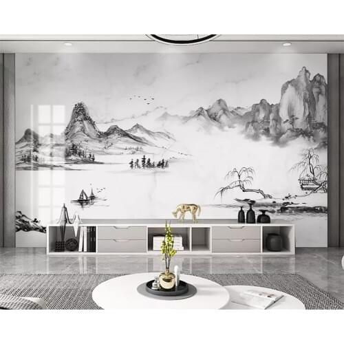 Beibehang Custom wallpaper new Chinese ink landscape marble Chinese style living room bedroom sofa background wall 3d wallpaper