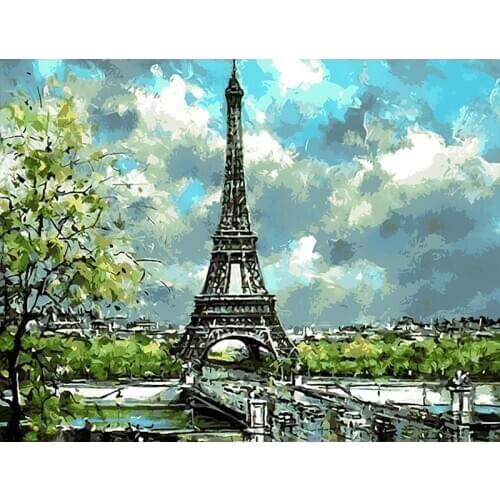 Scenery tower Paint By Numbers Set Oil Painting For Adults DIY Kits Canvas Frame Picture Drawing Coloring By Numbers Decor Art
