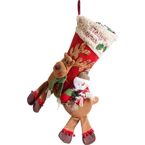 Christmas Decoration Accessories New Year Snowman Riding Deer Apple For Gifts Kids Made Of Flannel Santa Gift Bag