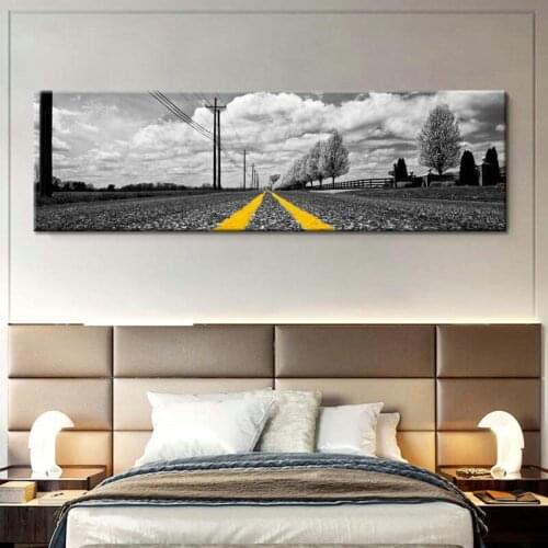 Nordic Canvas Painting Wall Art Poster Home Decor Picture Scenery Living Room Yellow Road Landscape Minimalist Modern Painting