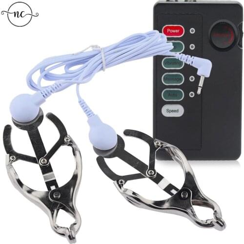 SM Bondage Adult Game Electric Shock Breast Clips Metal Nipple Clamps E-Stim Clitoris Women Torture Flirting Accessories Sex Toy