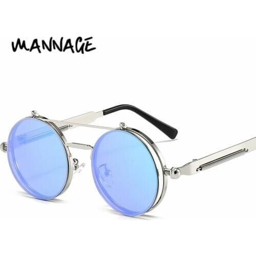 Men Steampunk Goggles Sunglasses Women Retro Shades Fashion Can be Opened Lens with Double Bridge Round Sun Glasses