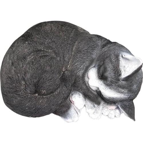Black Sleeping Cat Figurine Statue Garden Collectible Resin Cute Cat Art Ornaments Garden Crafts Decor Art Sculptures Home Decor