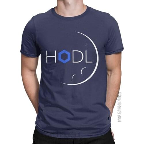 Vintage Chainlink HODL Moon T-Shirt Men O Neck 100% Cotton T Shirts Crypto Bitcoin Classic Tee Shirt Unique Clothing