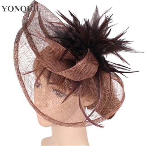 High quality vintage brown fascinators green cocktail wedding accessories sinamay fascinator hats kentucky event headwear MYQ032