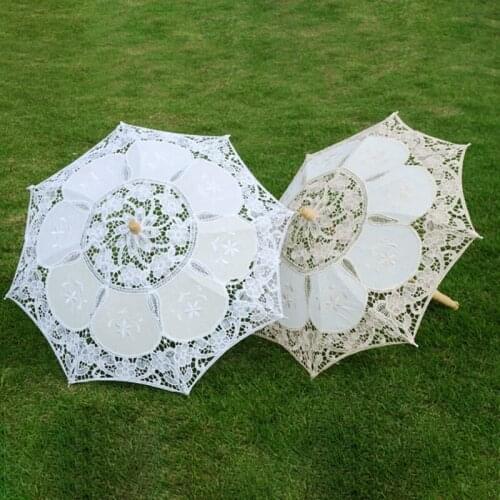 Vintage Lace Umbrella Parasol Sun Umbrella For Wedding Decoration Photography White Beige Lace Sunshade Portable Umbrella