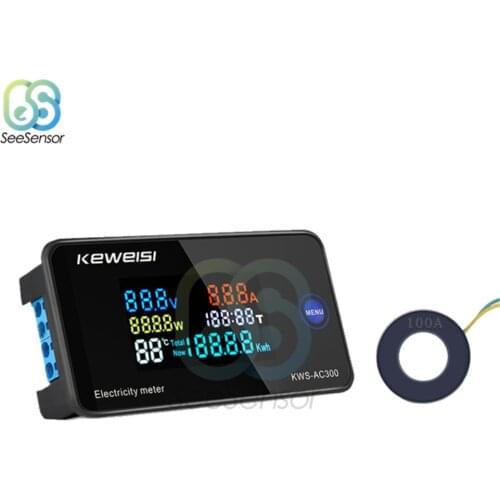 AC 50-300V Voltmeter Ammeter KWS-AC300 Power Energy Meter LED Digital AC Wattmeter Electric Meter with Reset Function 0-100A