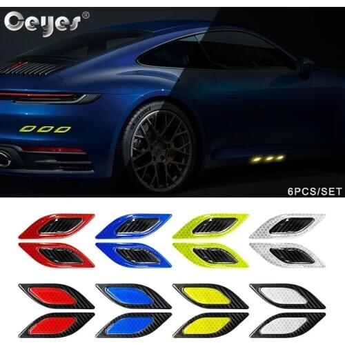 Ceyes 6pcs/set 3D Car Styling Carbon Fiber Bumper Strips Safety Warning Tape Secure Reflector Stickers Car Exterior Accessories