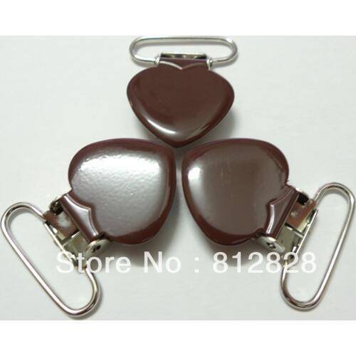 25pcs 1'' 25mm #MD5 Brown Enamel Heart Shape Pacifier Clips