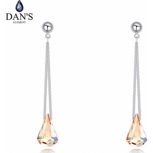 DANS Element Brand Real Austrian Crystals Fashion Water Drop Trendy Earrings For Women Gift White Gold Color #125164