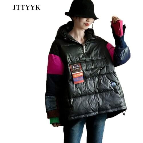 Autumn Winter Down Jacket Women Hoodie Stitching Ultra Light Short Down Coat 2021Korean Fashion Loose Winter Thick Hooded Coat