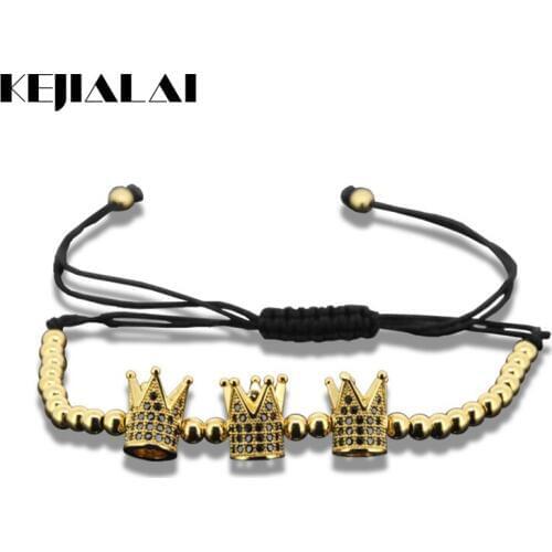 1pcs 2017 Famous Brand Anil Arjandas 4mm Round Bead Men Macrame Bracelet Micro Pave CZ Crown Braiding Women Macrame Bracelet