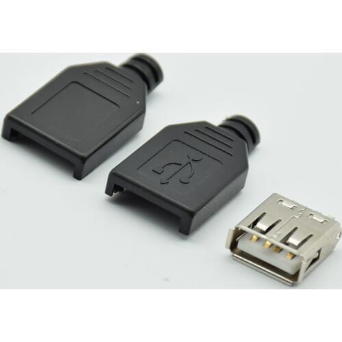 10pcs/5pcs Type A Female USB 4 Pin Plug Socket Connector With Black Plastic Cover Three-piece suit diy