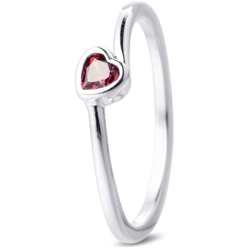 100% 925 Sterling Silver Rings for Women Red Tilted Heart Solitaire Ring S925 Fine Jewelry Wedding Party Gift 2021 New