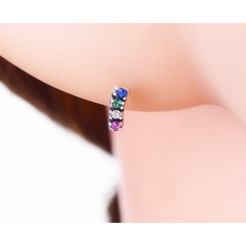 100% 925 Silver Small Rinbow Bar Square Color Cubic Zirconia Arc Stud Earring Kid Baby Women Brinco Pendientes 2020 NEW ARRIVAL