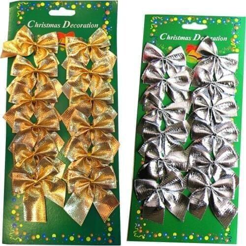 12pcs/set Christmas Bow ties Gift Present Xmas Tree Decorations Silver Bowknot Party Xmas Decor Festival Supplies Gold Color
