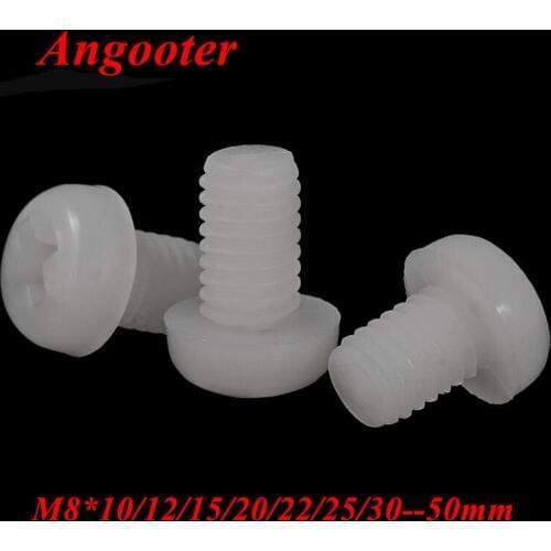 20pcs GB818 M8*10/12/15/20/25/30/40/50mm Nylon Round Head Screw Pan Phillips head Machine Screws Bolts with M8 Hex Nut