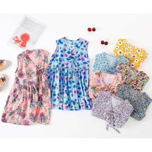 2021 New Cotton Summer Printing Dresses for Girls Baby Clothing Sleeveless Floral Skirt Clothing Dresses Children Form 2to11Y