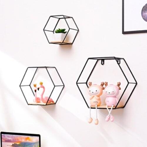 2021 Morden Nordic Hexagonal Iron Stand Small Pot Wall Shelving Holder Home Shelf Storage Holder Decorative Shelves