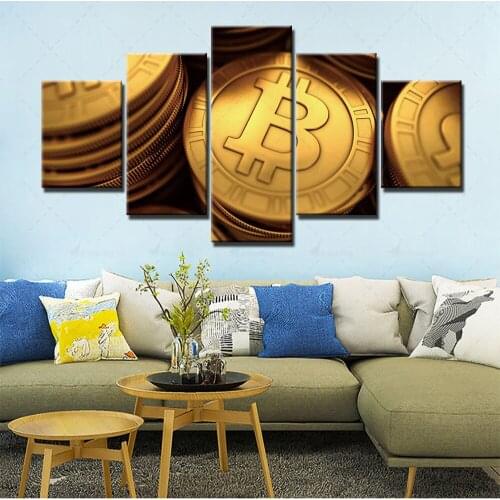 Home Decoration Hd Prints Painting Bitcoin Pictures Wall Art Modular Canvas Poster Modern Framework Bedside Background 5 Pieces