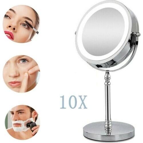 7 Inch 360° Rotate Double Side cosmeticMirror 10x Magnifying LED Lighting Make Up Vanity Mirror