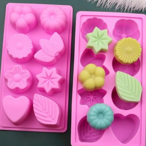 8Holes Leaf Flower Silicone Soap Mold DIY Chocolate Jelly Pudding Fondant Cake Pastry Baking Molds Handmade 3D Soap Making Mould