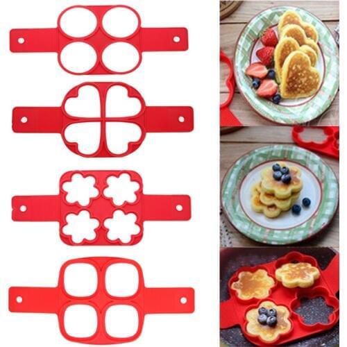 Nonstick Pancake Maker Egg Ring Maker 4 Holes Silicone Pancake Mold Frying Egg Mold DIY Square Heart Circle Flower Kitchen Tools