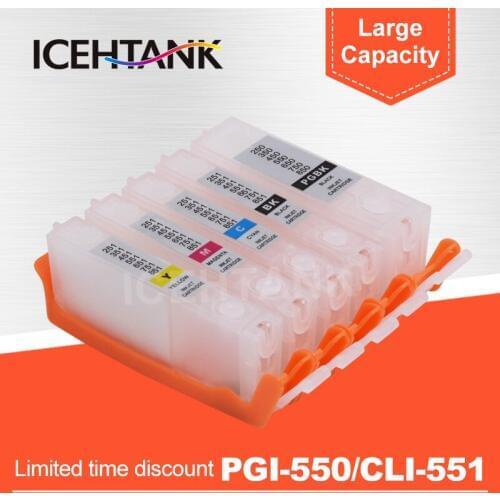 ICEHTANK PGI 550 CLI 551 Refillable Ink Cartridge For Canon PIXMA MG5450 MG5550 MG5650 MG6350 MG6450 MG6650 Printer