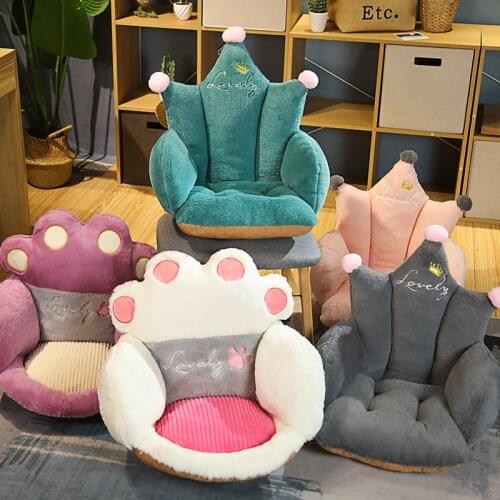 2 Sizes Cat Bear Paw Crown Plush Seat Cushion Indoor Floor Stuffed Sofa Colorful Animal Decor Pillow for Children Grownups Gift