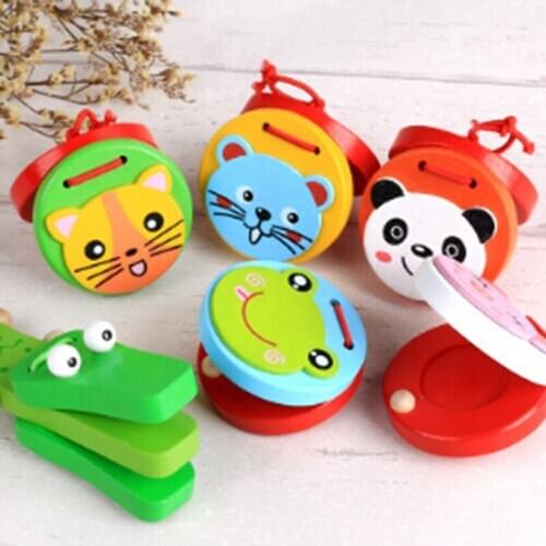 Kids Wooden Castanets Toy Music Instruments For Baby Clapper Handle Musical Instruments Toys Educational Toys For Children