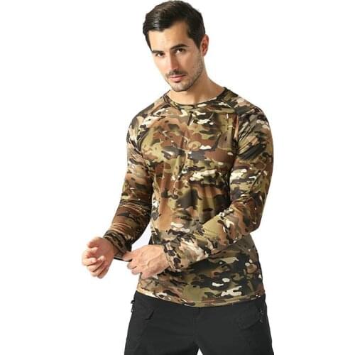 Men Long Sleeve T shirts Outdoor Tactical Military Camouflage T-shirt Camo T-shirt Hunting Hiking Camping Shirt