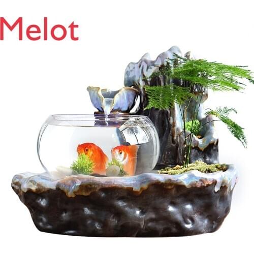 Home Small Living Room Fish Tank Creative Ceramic Flowing Water Ornaments Lucky Loop Feng Shui Decoration Desktop Humidifier