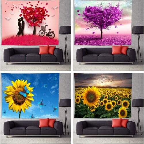 Tree of Love Tapestry Background Cloth Tapestries Sunflowers Pattern Wall Hanging Blanket Romantic Style Wall Art Decor