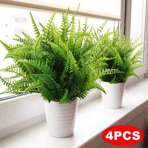 4Pcs Artificial Boston Fern Plants Plastic Artificial Shrubs Greenery for House Outdoor Garden Office Decor SCIE999