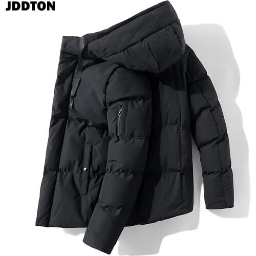 JDDTON Winter Mens Hooded Jackets Solid Color Loose Thick Windproof Korean Thermal Hoodies Windbreaker Coats Streetwear JE573