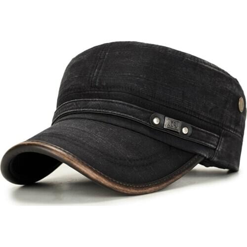 Military cap 100% cotton flat top Hat for men Vintage Army Hat Cadet Military Patrol Cap outdoor cap with Pu visor