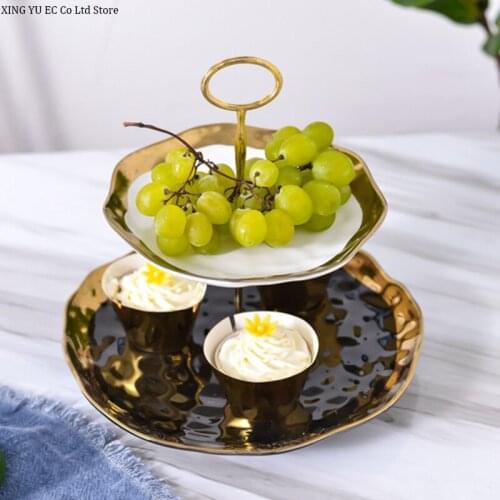 Nordic Ceramic Dessert Stand Living Room Creative Double Layer Cake Dessert Candy Dried Fruit Fruit Plate Creative Tableware