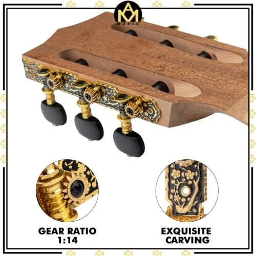 Alice AO-020HV3P Classical Guitar Tuning Key 1:14 Gear Ratio 3L+3R Gold-plated Peg Tuner Machine Head String Tuner Ebony Buttons